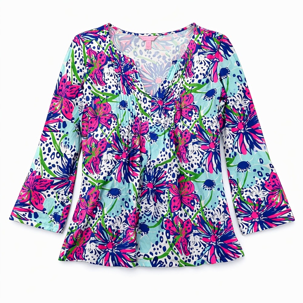 Lilly Pulitzer Brayden Blouse Women S Tropical Floral Pima Cotton Resort Preppy